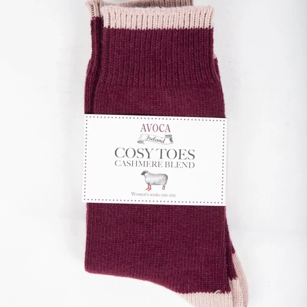 AVOCA Ireland Cosy Toes Women's Socks Cashmere Blend - Burgundy/Pink